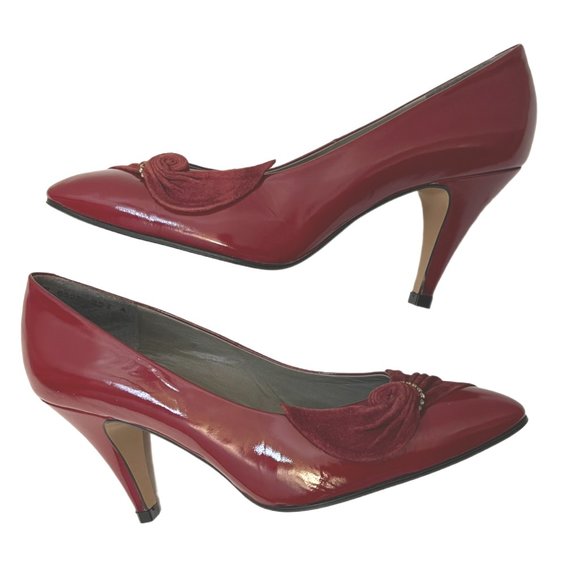 Yves Saint Laurent Shoes - Yves Saint Laurent Deep Red Leather & Suede Heels & Crystal Accents.  Size 5 1/2